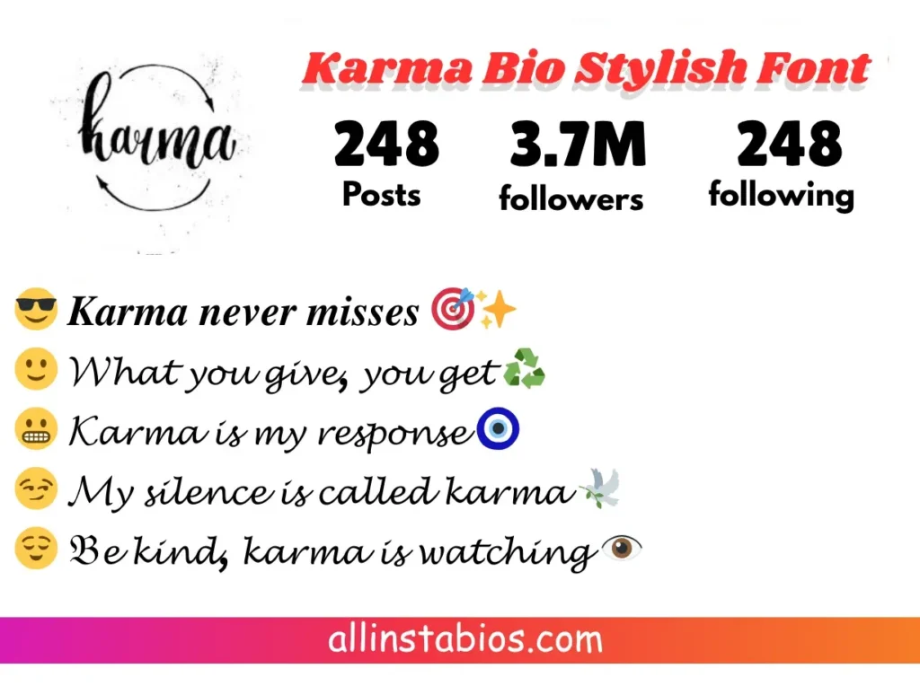 Karma Bio for Instagram Stylish Font